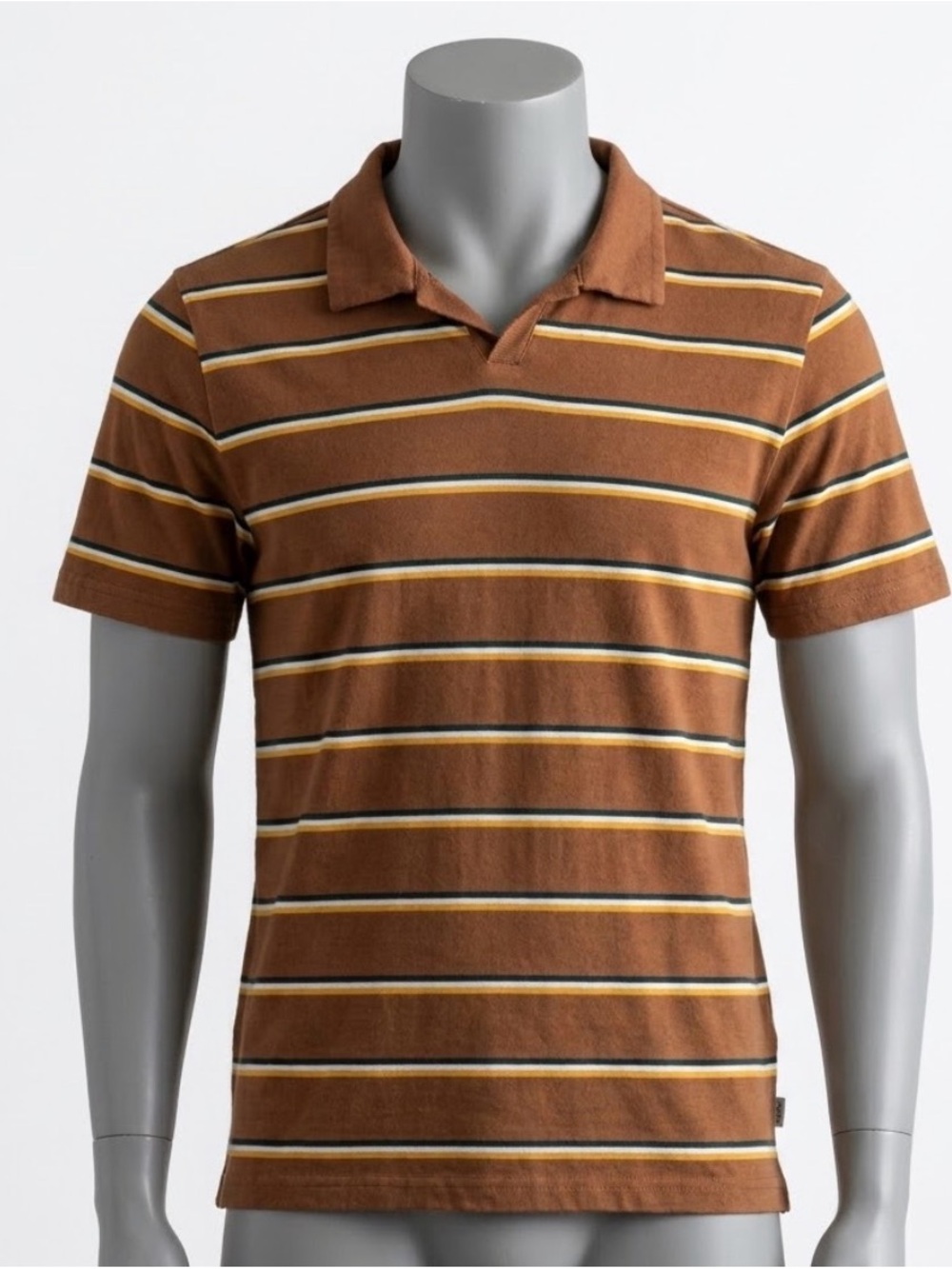 Rhythm Men's Large Brown Striped Polo Shirt Short Sleeve 100% Cotton Skater Surf